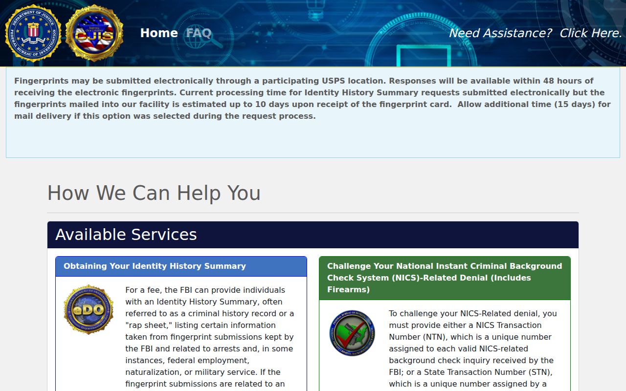 Lawrence County criminal record FBI identity history portal