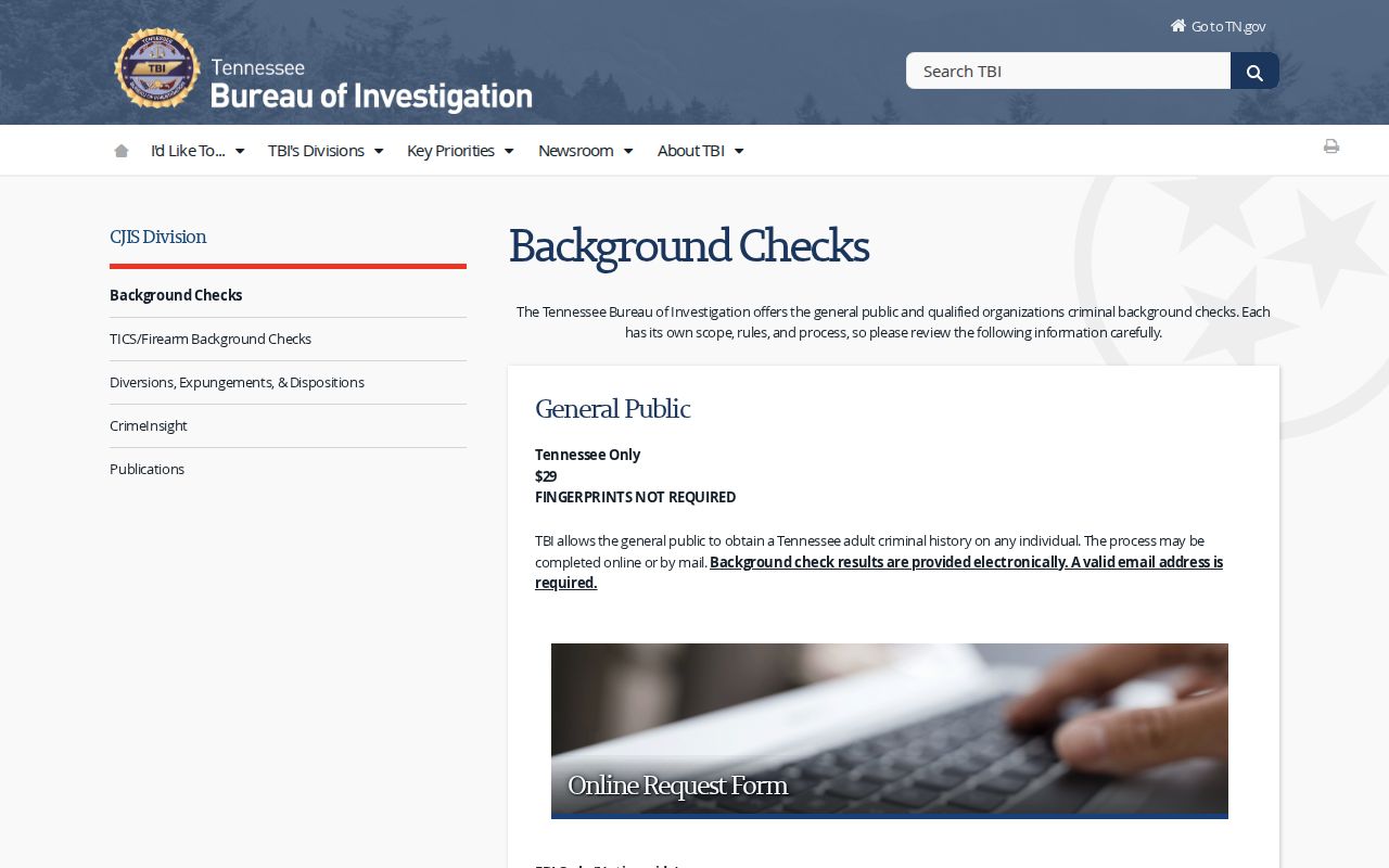 Lawrence County criminal history TBI background check guidance