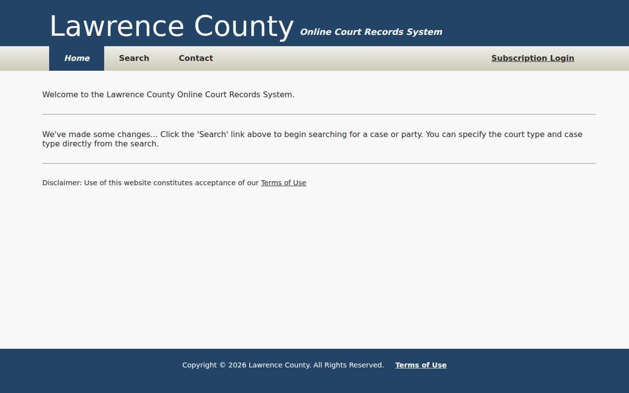 Lawrence County court case lookup landing page