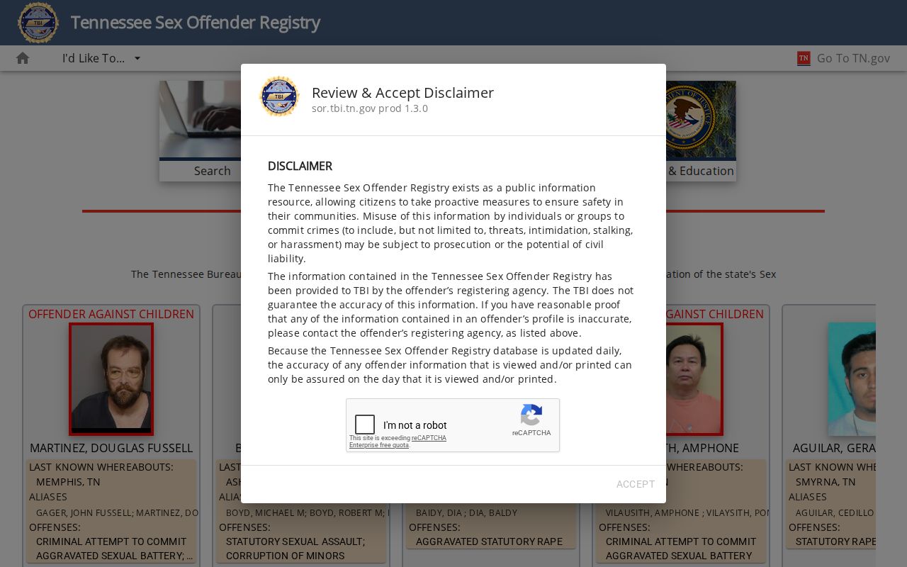 Lawrence County sex offender lookup on the TBI registry search