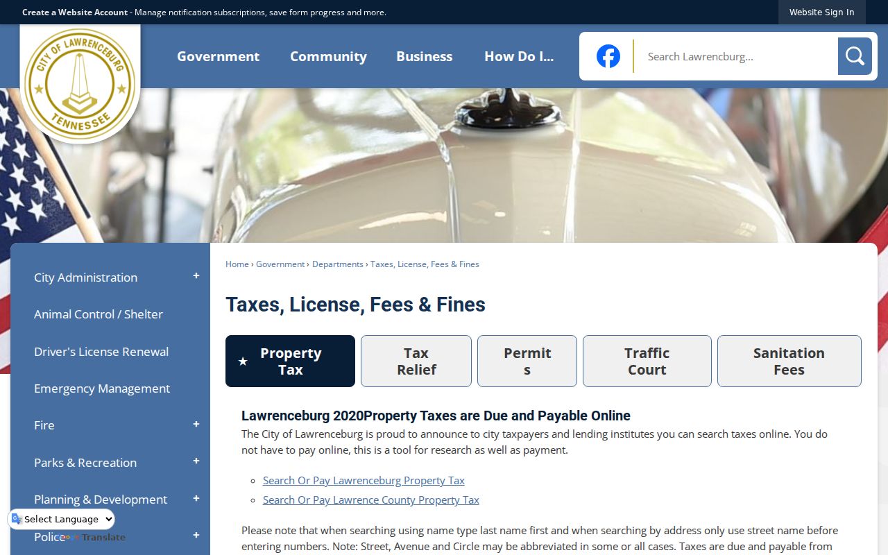 Lawrenceburg municipal court record and fine payment information