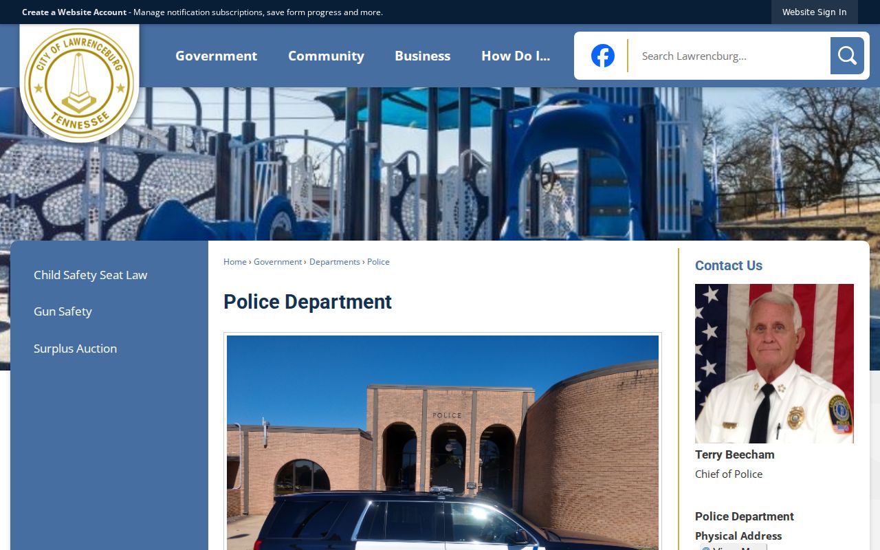 Lawrenceburg criminal records contact page for the city police department